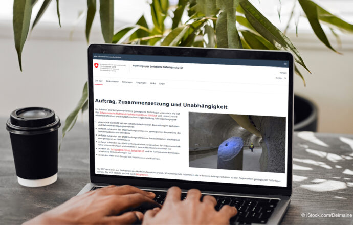 Laptop-Bildschirm, auf dem eine Seite mit dem neuen Web-Layout der EGT-Schweiz sichtbar ist