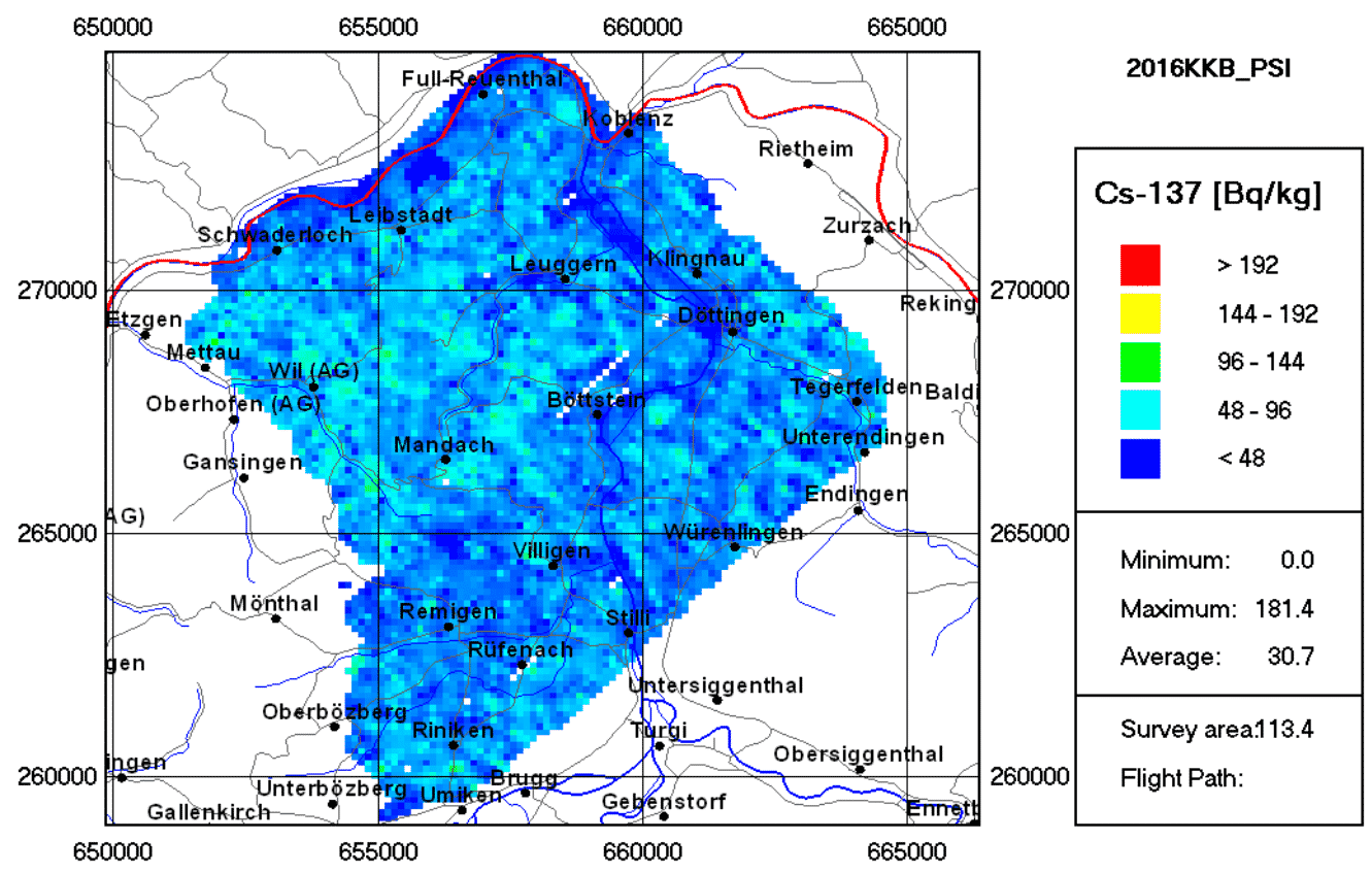 La carte du césium 137 n’a révélé aucune particularité indiquant des dépôts artificiels de césium.